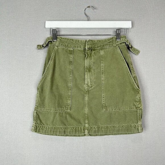 Free People Womens Skirt 0 Army Green Twill Cargo Utility Y2K Grunge Mini Basic - Picture 1 of 14